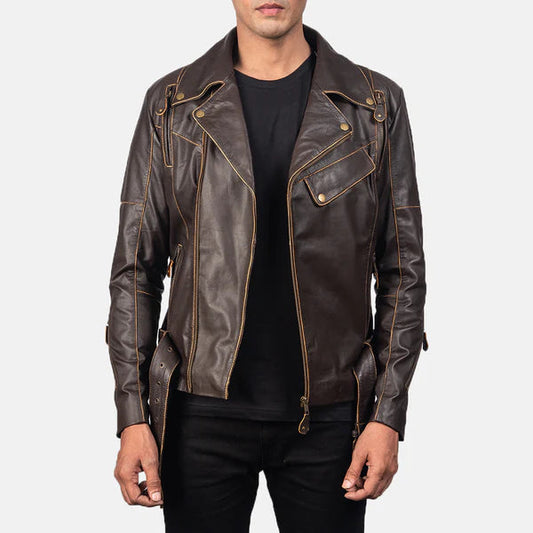 Vincent Brown Leather Biker Jacket